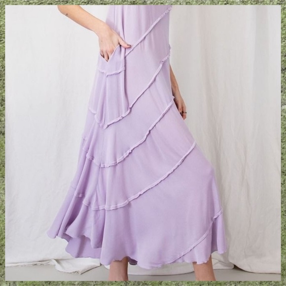 EASEL "Sun Seeker" Sexy Flowy Maxi Sundress W/Raw Seams & Back Self-Tie Details - Picture 15 of 16